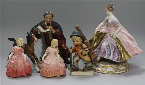 Three Royal Doulton figures, a Beswick pony and two other figures